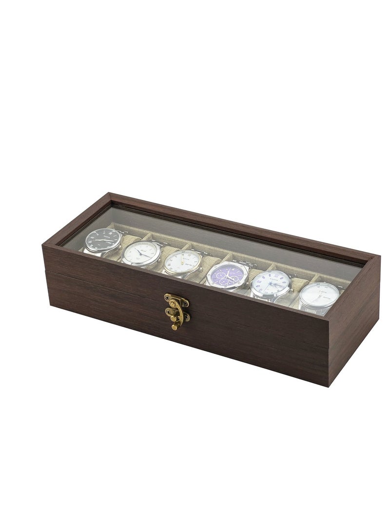 BIG CLICK Luxury 6-Slot Solid Wood Watch Box Holder Organizer with Glass Display Top for Men - Image 5